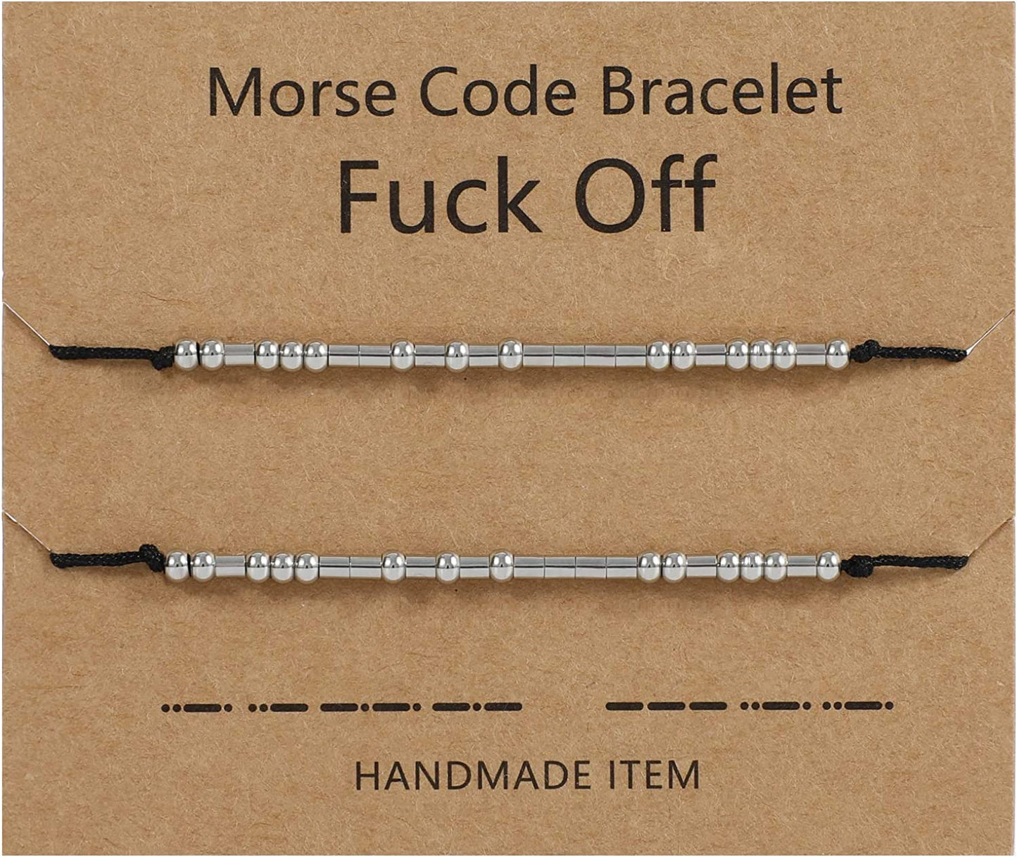 Fuck off Morse Code Bracelets, 3Mm Silver and Gold Beads on Silk Cord Funny Bracelet for Women Girls-Drive Away All Bad Things Apparel & Accessories > Jewelry > Bracelets Jorywell 1-Silver+Silver  