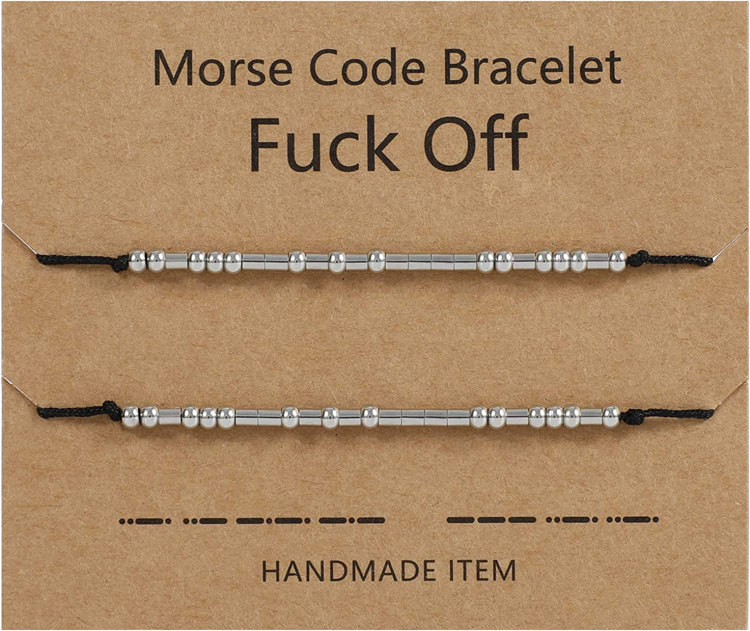 Fuck off Morse Code Bracelets, 3Mm Silver and Gold Beads on Silk Cord Funny Bracelet for Women Girls-Drive Away All Bad Things Apparel & Accessories > Jewelry > Bracelets Jorywell 1-Silver+Silver  