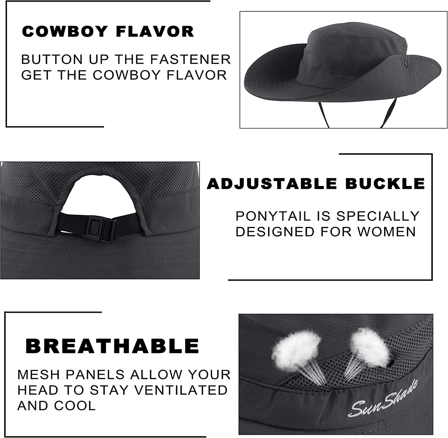 Muryobao 2 Pack Women Ponytail Summer Sun Hat UV Protection Wide Brim Foldable Safari Fishing Cap Apparel & Accessories > Clothing Accessories > Hats Muryobao   