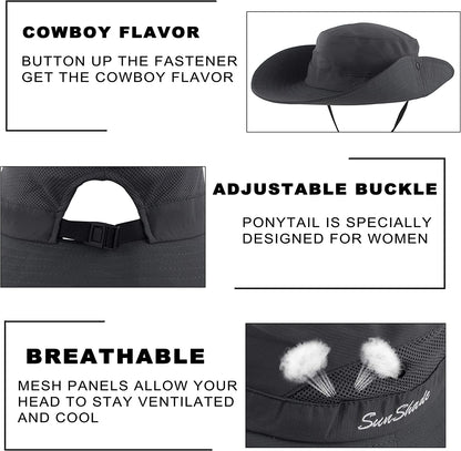Muryobao 2 Pack Women Ponytail Summer Sun Hat UV Protection Wide Brim Foldable Safari Fishing Cap Apparel & Accessories > Clothing Accessories > Hats Muryobao   
