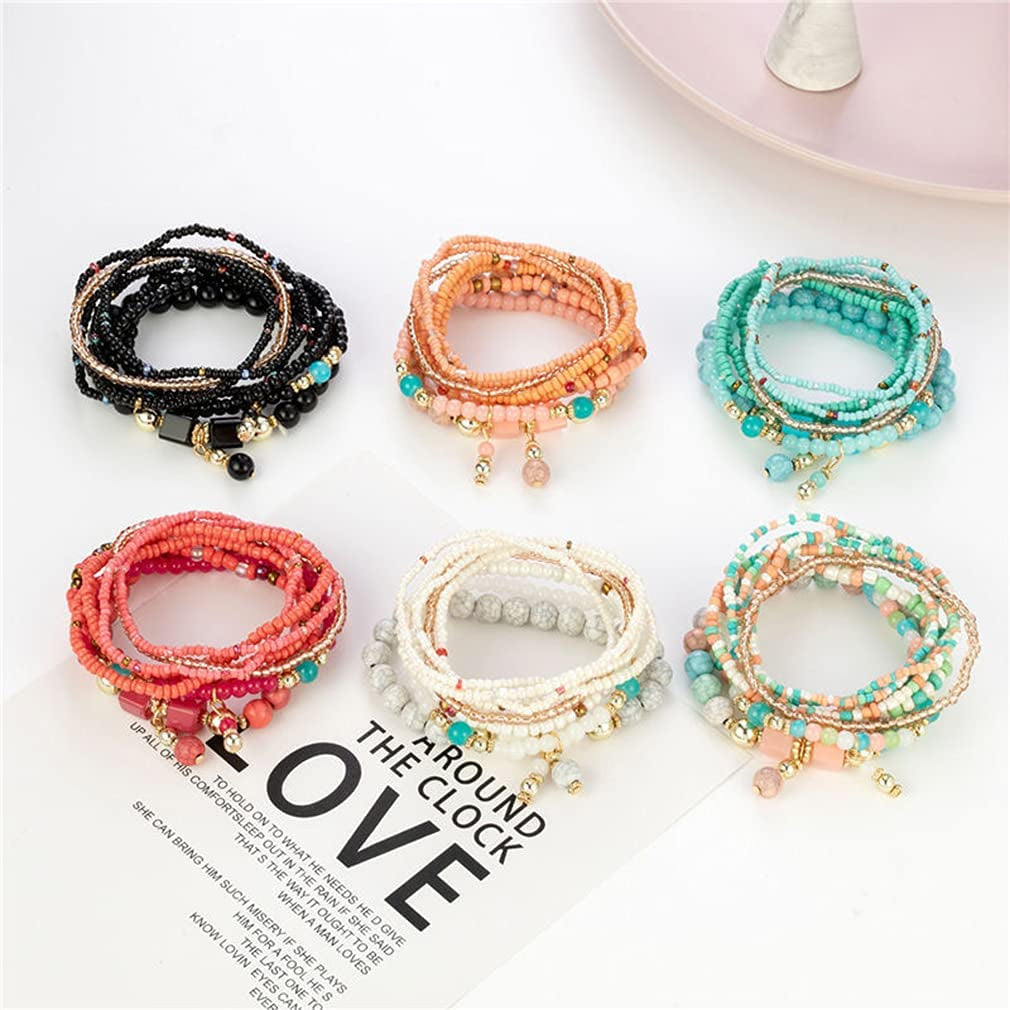SAMOCO 9 Sets Bohemian Stackable Bead Bracelets for Women Stretch Multilayered Bracelet Set Multicolor Jewelry Apparel & Accessories > Jewelry > Bracelets SAMOCO   