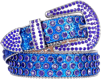 Men Women Fashion Rhinestone Belt SUOSDEY Western Cowgirl Bling Studded Design Leather Diamond Belt for Jeans Dress Apparel & Accessories > Clothing Accessories > Belts SUOSDEY 09-royal Blue XL：fits waist size 43''-47'' 