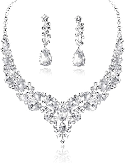 FIASASO Crystal Bridal Jewelry Set for Women Rhinestone Necklace Earrings Bracelet Wedding Bridesmaid B:2pcs