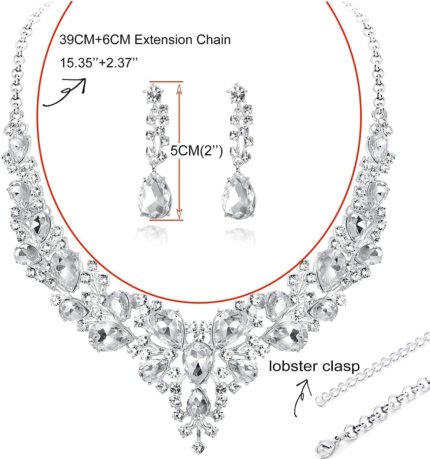 FIASASO Crystal Bridal Jewelry Set for Women Rhinestone Necklace Earrings Bracelet Wedding Bridesmaid