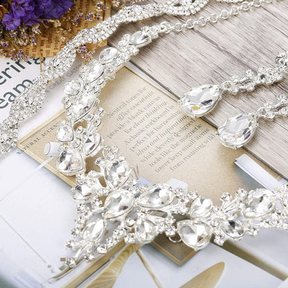 FIASASO Crystal Bridal Jewelry Set for Women Rhinestone Necklace Earrings Bracelet Wedding Bridesmaid