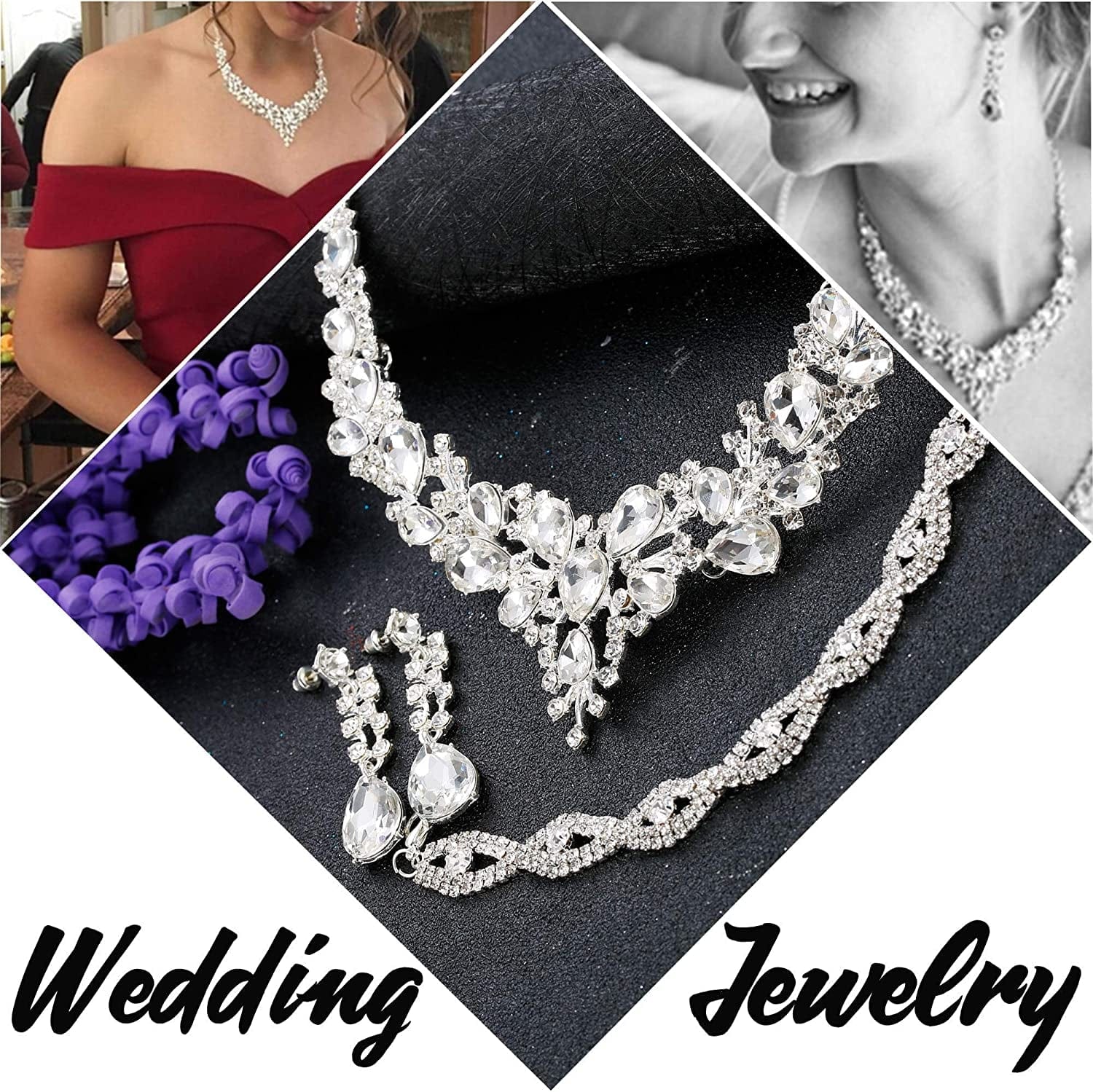 FIASASO Crystal Bridal Jewelry Set for Women Rhinestone Necklace Earrings Bracelet Wedding Bridesmaid
