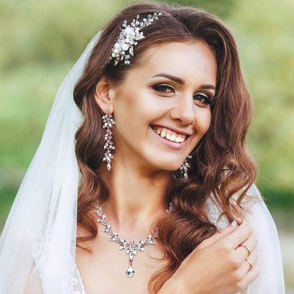 FIASASO Necklace Dangle Earrings Bracelet Set for Women Bride Bridesmaid Crystal Bridal Jewelry Set for Wedding Engagement Party Prom Jewelry Set