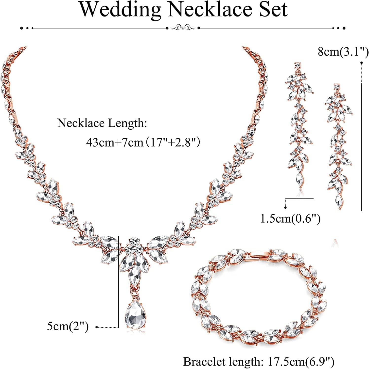 FIASASO Necklace Dangle Earrings Bracelet Set for Women Bride Bridesmaid Crystal Bridal Jewelry Set for Wedding Engagement Party Prom Jewelry Set
