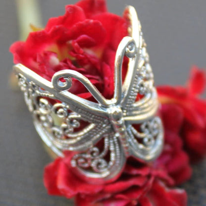 Filigree Butterfly Solid .925 Sterling Silver Ring Sizes 4-13