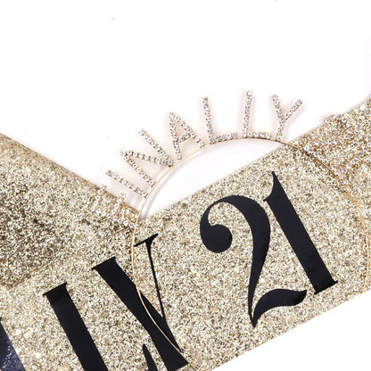 "Finally 21" Sash & Rhinestone Headband Set - 21St Birthday Gifts Birthday Sash for Women Birthday Party Supplies (Gold Glitter/Black) Apparel & Accessories > Clothing Accessories > Sashes ADBetty   