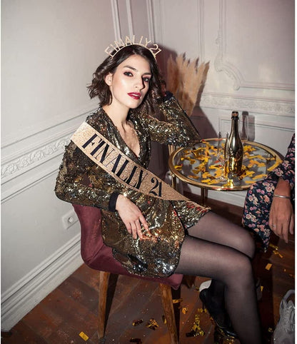 "Finally 21" Sash & Rhinestone Headband Set - 21St Birthday Gifts Birthday Sash for Women Birthday Party Supplies (Gold Glitter/Black) Apparel & Accessories > Clothing Accessories > Sashes ADBetty   