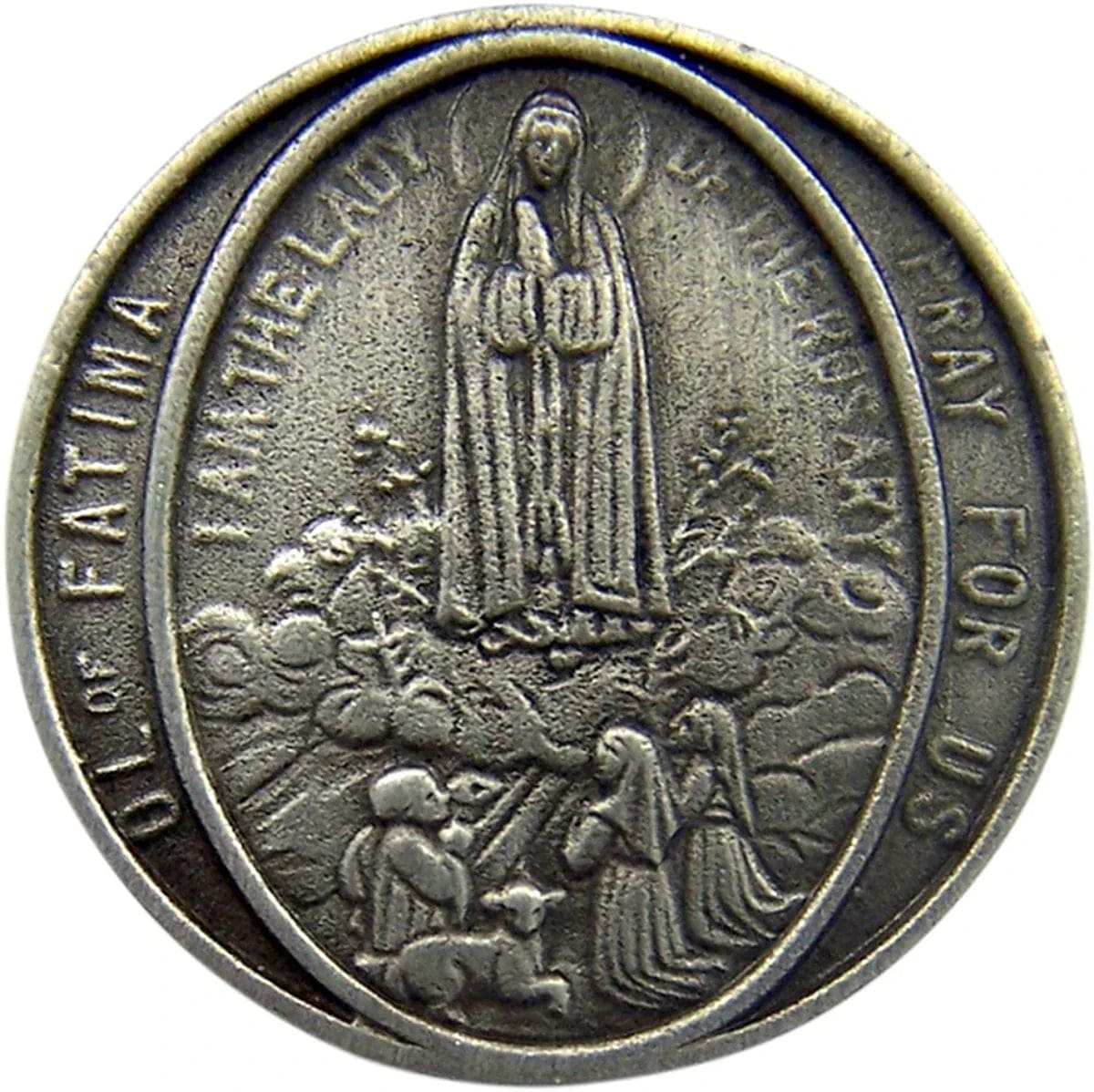 Fine Pewter Catholic Patron Saint Lapel Pin Pendant, 1 Inch Our Lady of Fatima