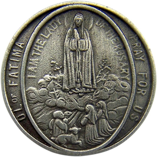 Fine Pewter Catholic Patron Saint Lapel Pin Pendant, 1 Inch Our Lady of Fatima