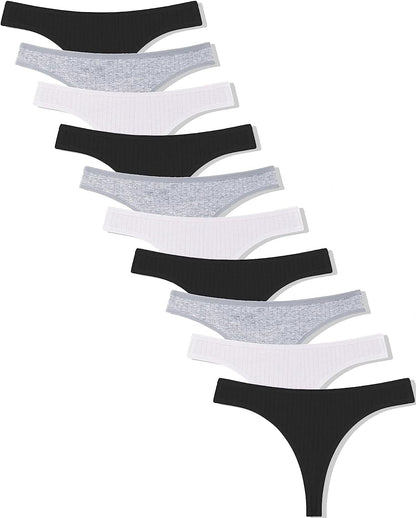 FINETOO 10 Pack Cotton Thongs for Women Breathable Low Rise Bikini Lady Panties Womens Underwear Sexy S-XL Set5-10pack / Small
