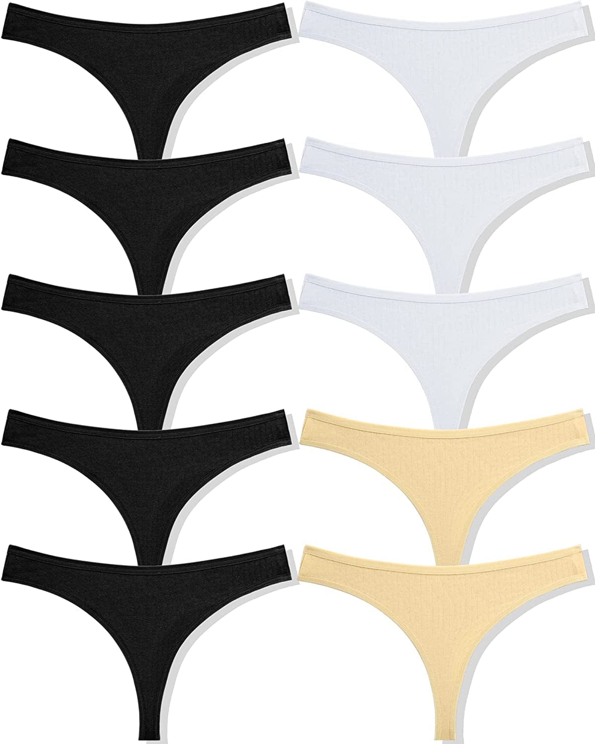 FINETOO 10 Pack Cotton Thongs for Women Breathable Low Rise Bikini Lady Panties Womens Underwear Sexy S-XL Set3-10pack / X-Large
