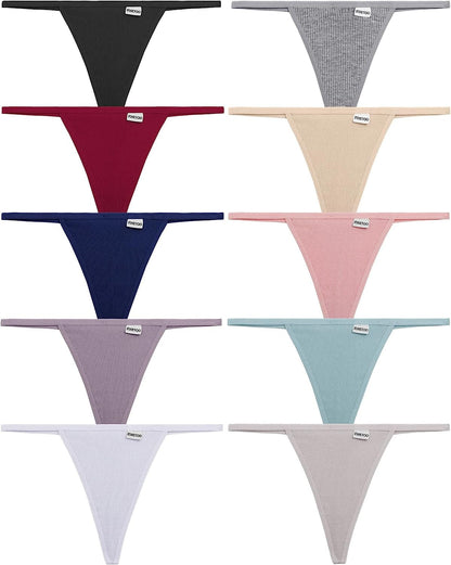 FINETOO 10 Pack G-String Thongs for Women Cotton Panties Stretch T-Back Tangas Low Rise Hipster Underwear Sexy S-XL Thongs-10pack / X-Large