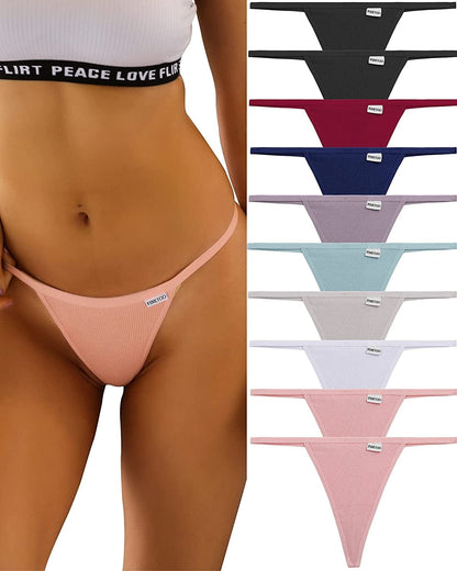 FINETOO 10 Pack G-String Thongs for Women Cotton Panties Stretch T-Back Tangas Low Rise Hipster Underwear Sexy S-XL 10 Pack Thongs / Large