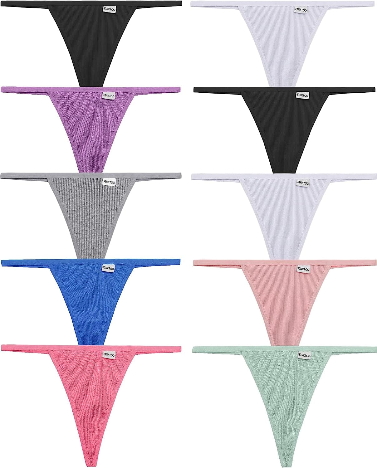 FINETOO 10 Pack G-String Thongs for Women Cotton Panties Stretch T-Back Tangas Low Rise Hipster Underwear Sexy S-XL New Color-10pack / Large