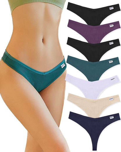 FINETOO 7 Pack Womens Thongs Underwear Cotton Breathable Low Rise Hipster Panties Sexy S-XL 7pack Thongs F / X-Large