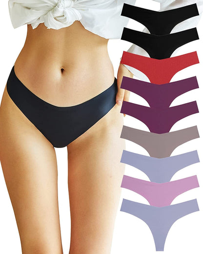 FINETOO 9 Pack Seamless Thongs for Women No Show Underwear V Waisted Comfortable Sexy Thong Panties XS-L A-9pack / X-Small