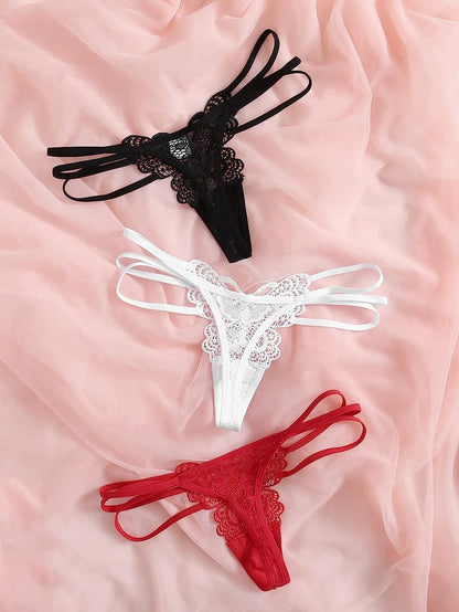 Floerns Women'S 3 Pack Embroidered Mesh Letter Tape V-String Thong Panties Set