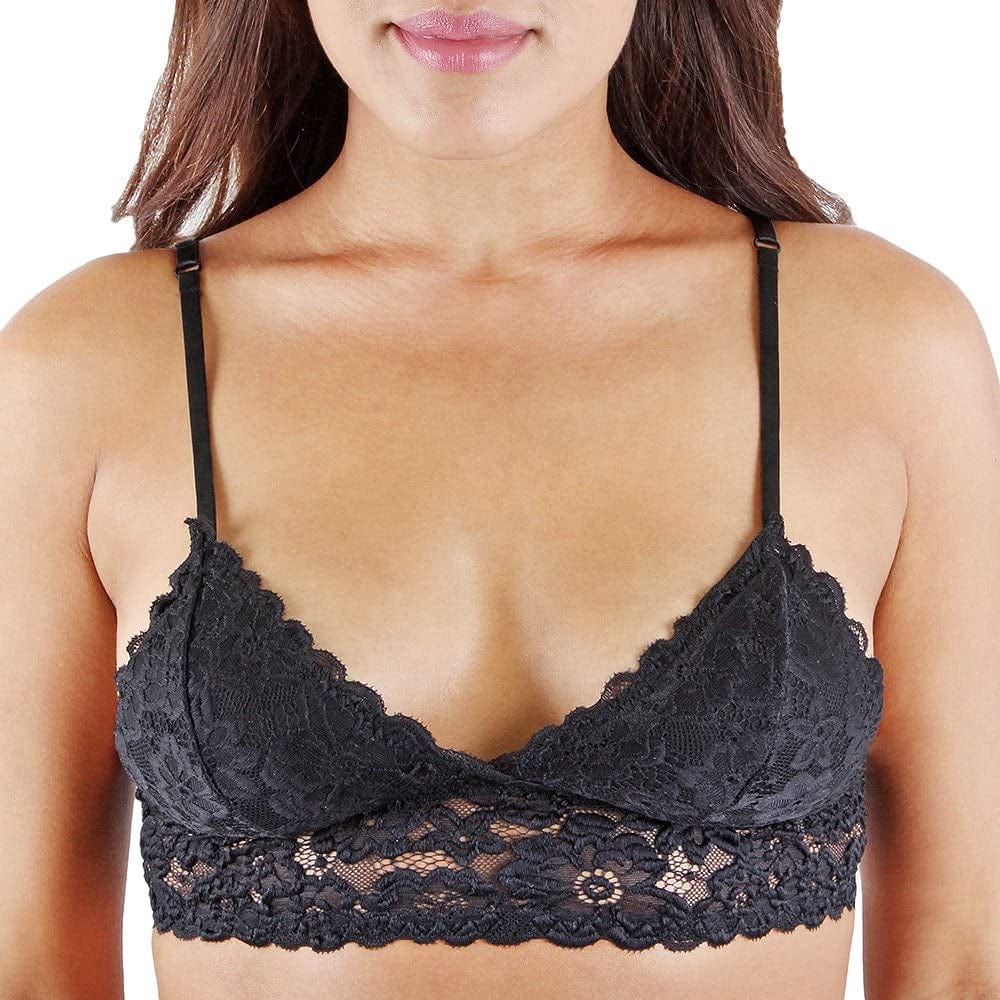 Floral Lace Bralette Bras Removable Pads Elastic Band Bustier Top Wireless Black1 / Medium