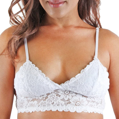 Floral Lace Bralette Bras Removable Pads Elastic Band Bustier Top Wireless White1 / X-Large