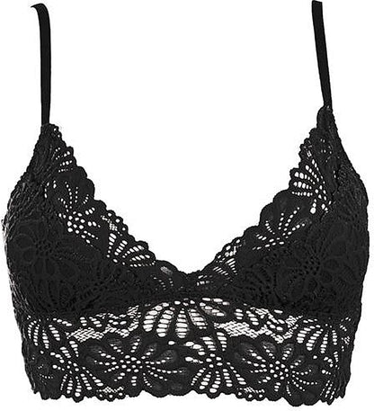 Floral Lace Bralette Bras Removable Pads Elastic Band Bustier Top Wireless Black / Large