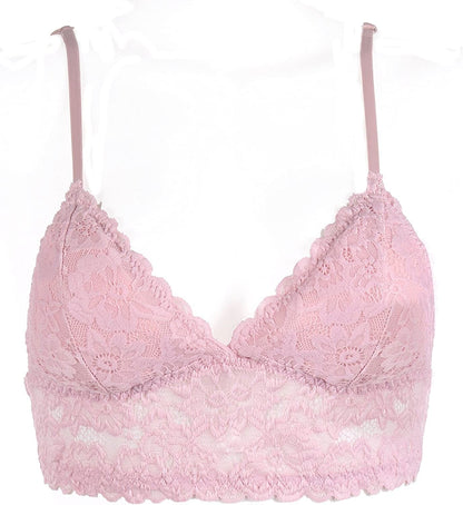 Floral Lace Bralette Bras Removable Pads Elastic Band Bustier Top Wireless Lt.pink / Large