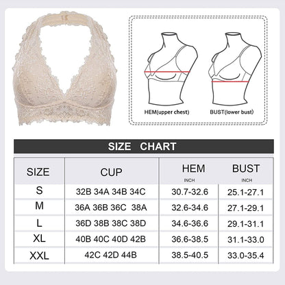 Floral Lace Halter Bralette for Women, Wireless Bra Lingerie with Removable Padded Halter Crop Top