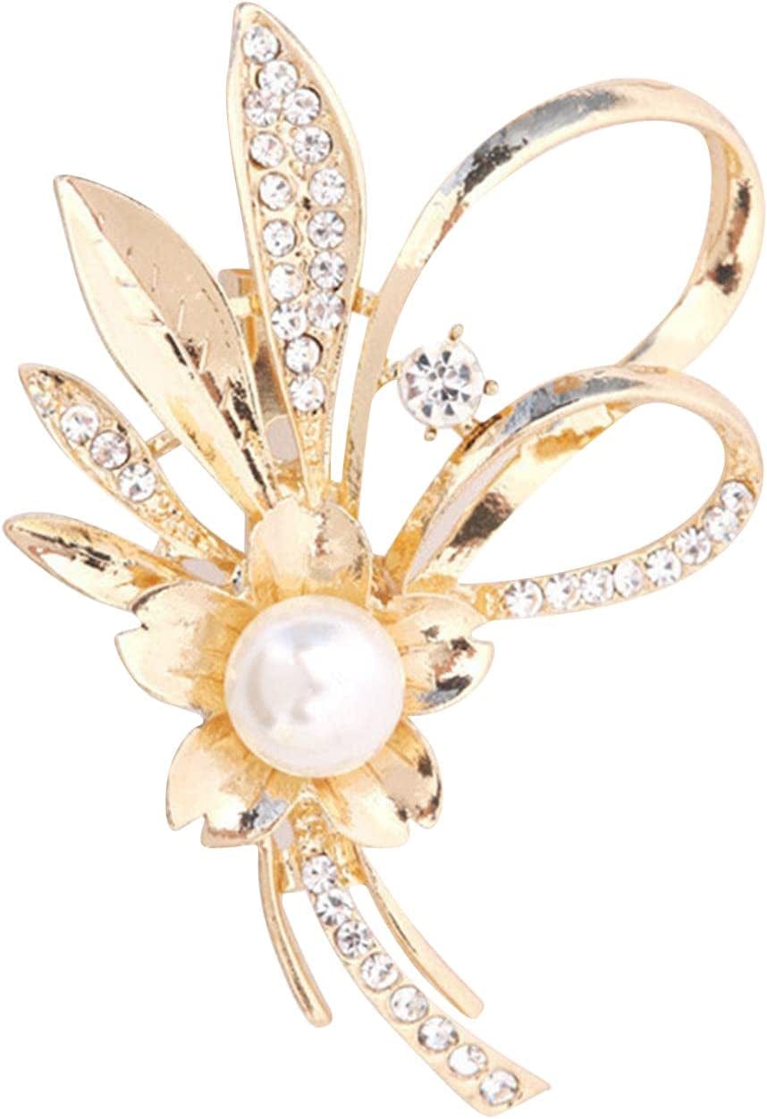 Flower Pearl Brooch Faux Rhinestone Crystal Brooches Pins Bouquet Corsage Wedding Lapel Pin for Women,Silver Gold