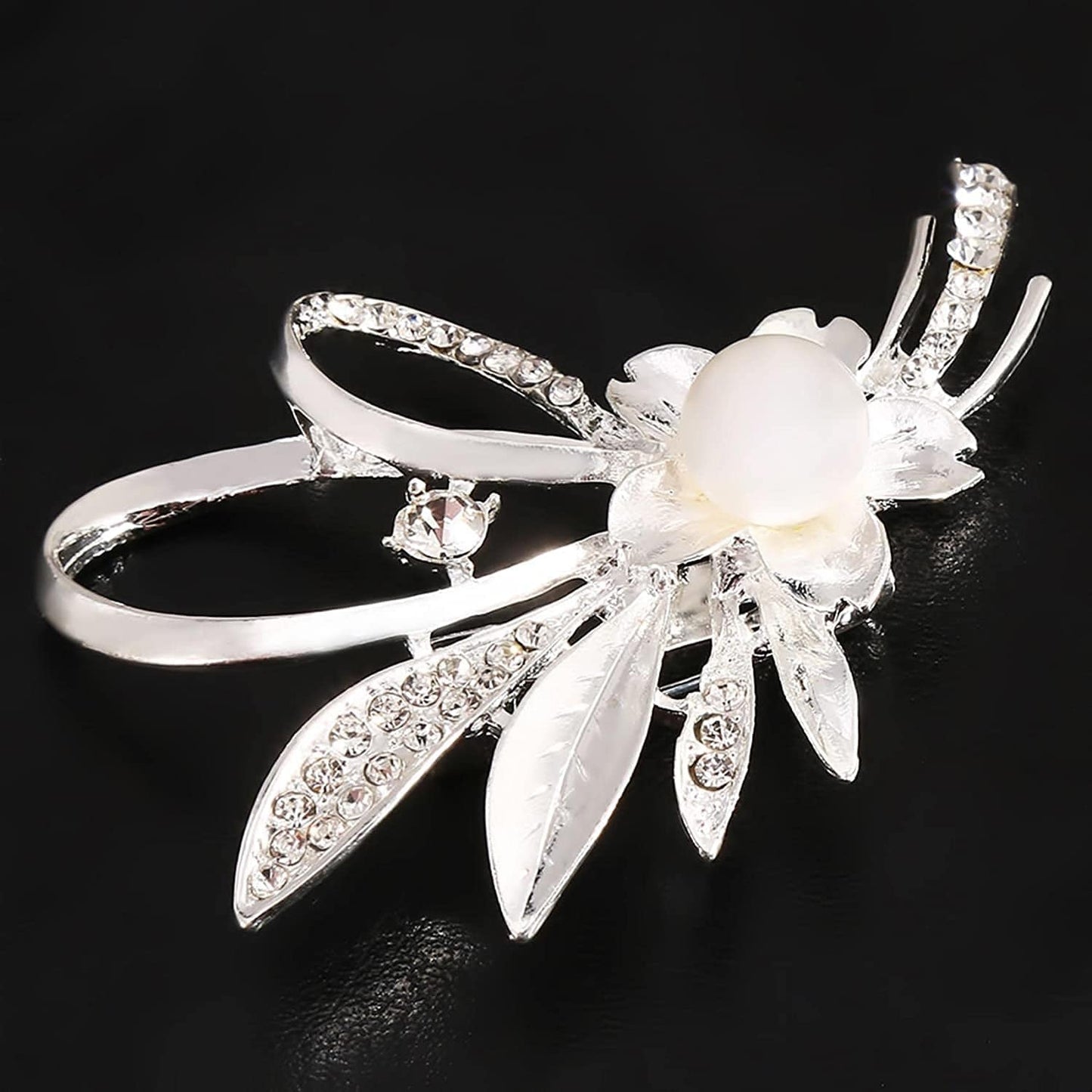 Flower Pearl Brooch Faux Rhinestone Crystal Brooches Pins Bouquet Corsage Wedding Lapel Pin for Women,Silver