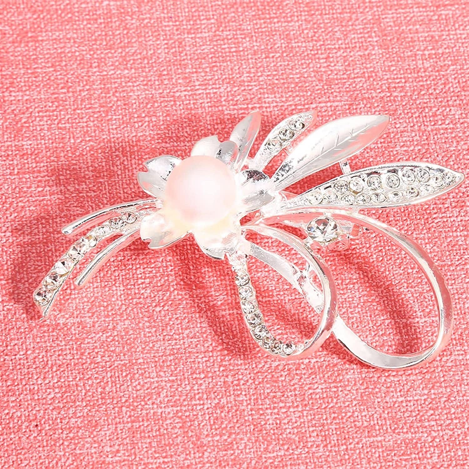 Flower Pearl Brooch Faux Rhinestone Crystal Brooches Pins Bouquet Corsage Wedding Lapel Pin for Women,Silver