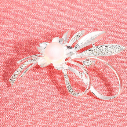 Flower Pearl Brooch Faux Rhinestone Crystal Brooches Pins Bouquet Corsage Wedding Lapel Pin for Women,Silver