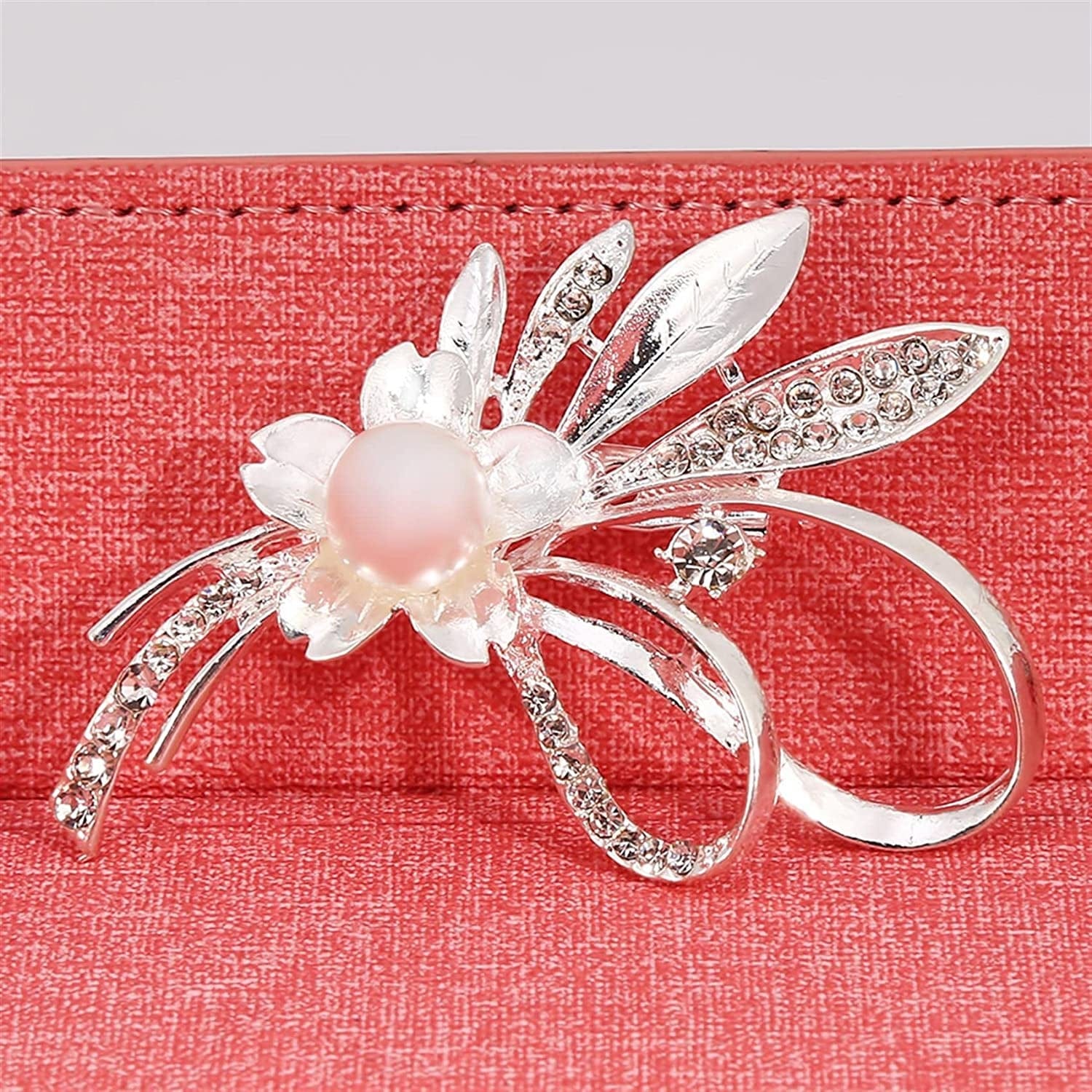 Flower Pearl Brooch Faux Rhinestone Crystal Brooches Pins Bouquet Corsage Wedding Lapel Pin for Women,Silver
