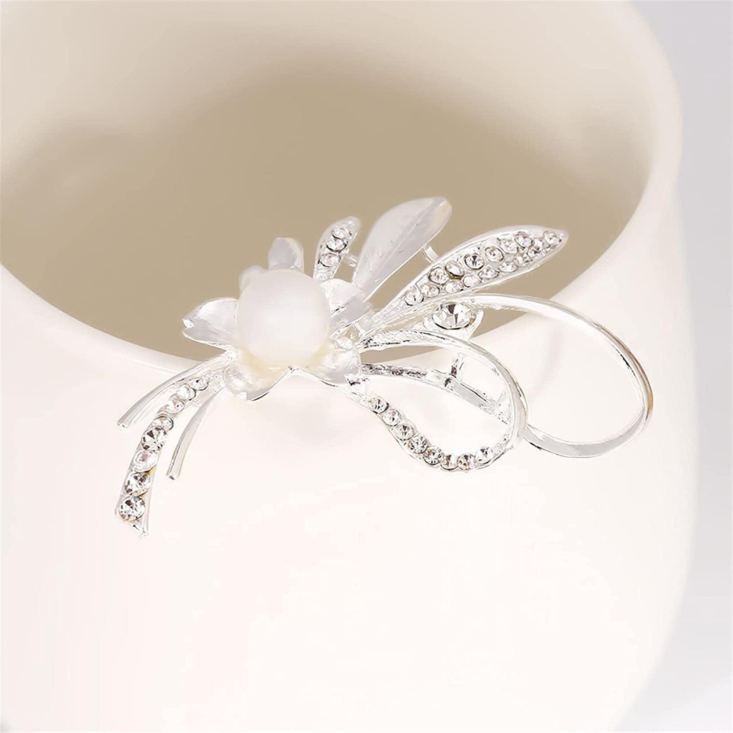 Flower Pearl Brooch Faux Rhinestone Crystal Brooches Pins Bouquet Corsage Wedding Lapel Pin for Women,Silver