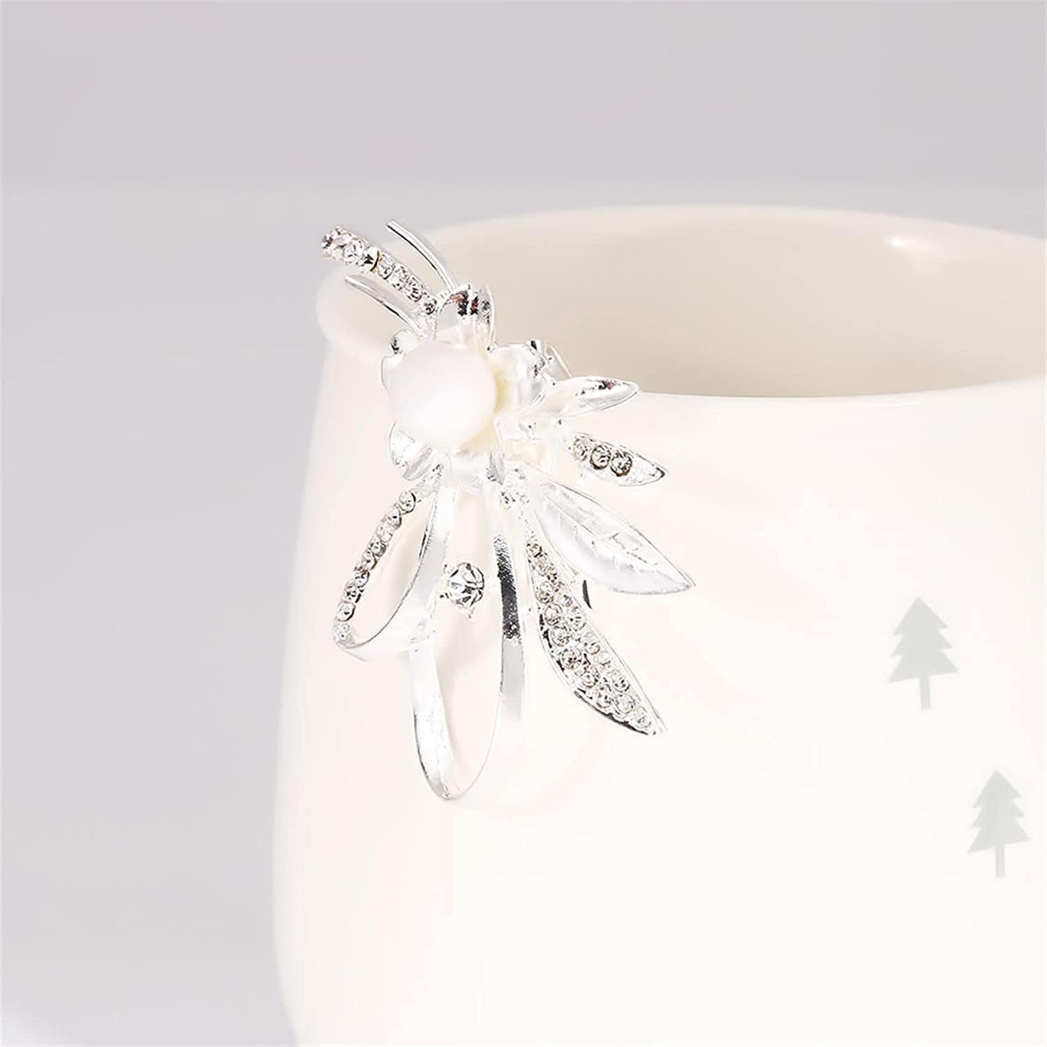 Flower Pearl Brooch Faux Rhinestone Crystal Brooches Pins Bouquet Corsage Wedding Lapel Pin for Women,Silver