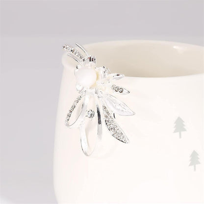 Flower Pearl Brooch Faux Rhinestone Crystal Brooches Pins Bouquet Corsage Wedding Lapel Pin for Women,Silver