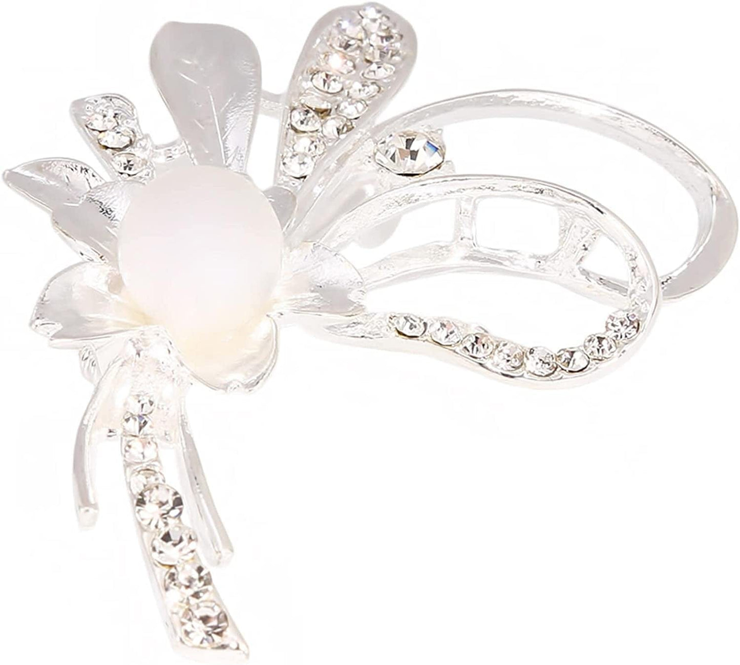 Flower Pearl Brooch Faux Rhinestone Crystal Brooches Pins Bouquet Corsage Wedding Lapel Pin for Women,Silver