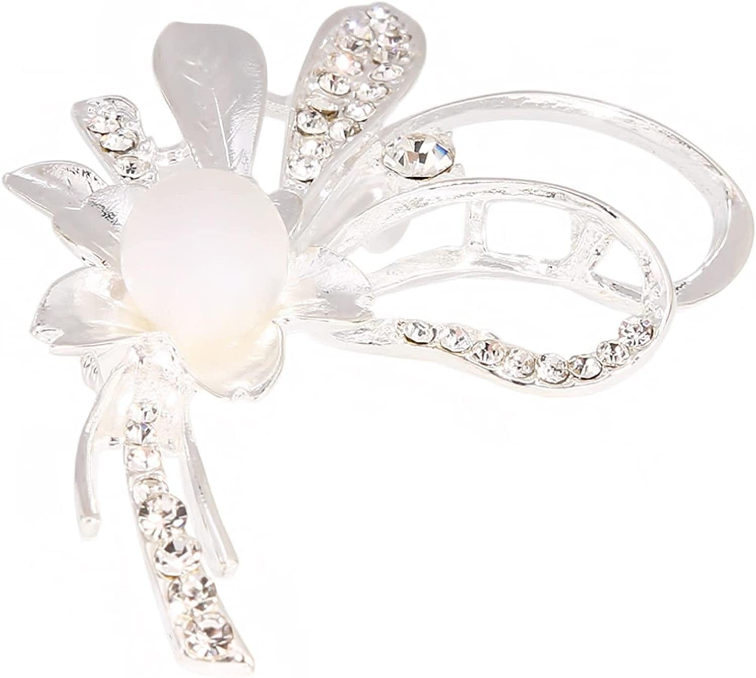Flower Pearl Brooch Faux Rhinestone Crystal Brooches Pins Bouquet Corsage Wedding Lapel Pin for Women,Silver