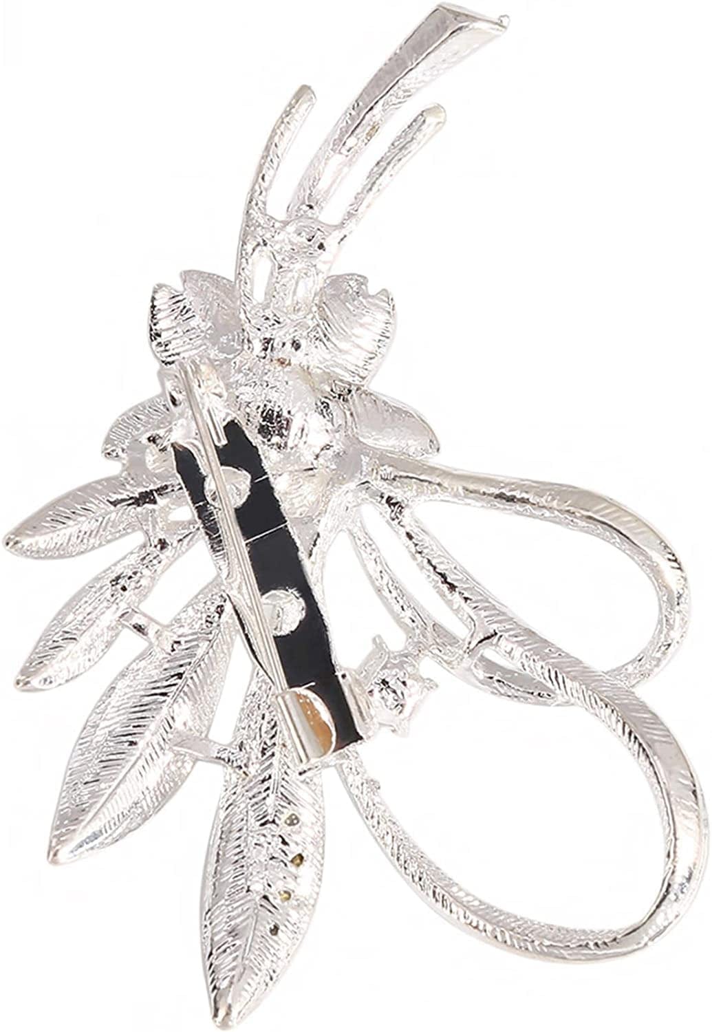 Flower Pearl Brooch Faux Rhinestone Crystal Brooches Pins Bouquet Corsage Wedding Lapel Pin for Women,Silver