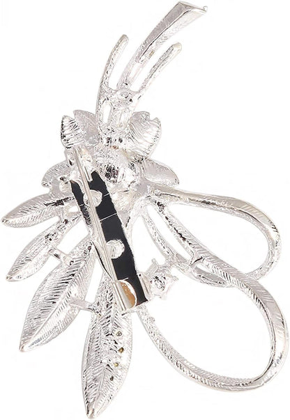 Flower Pearl Brooch Faux Rhinestone Crystal Brooches Pins Bouquet Corsage Wedding Lapel Pin for Women,Silver
