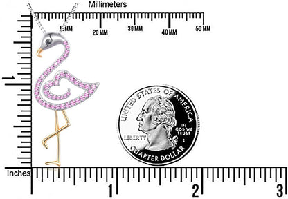 FLYOW Two Tone S925 Sterling Silver Bird Pendant Pink Flamingo Love Heart Pendant Necklace for Women Ladies Teen Girls Birthday Gifts