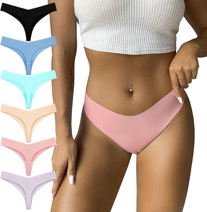 FOOT of the TREE 6 Pack Seamless Thongs for Women No Show Underwear Low Rise Hipster Panties Pack Mix5 / X-Large