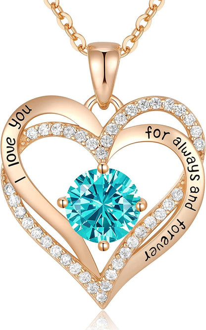 Forever Love Heart Pendant Necklaces for Women 925 Sterling Silver with Birthstone Zirconia, Christmas Birthday Anniversary Jewelry Gift for Women Wife Girls Her Rose Gold-12-Dece
