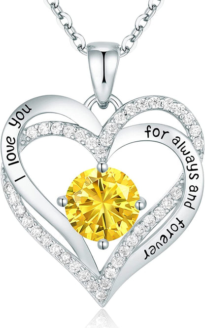 Forever Love Heart Pendant Necklaces for Women 925 Sterling Silver with Birthstone Zirconia, Christmas Birthday Anniversary Jewelry Gift for Women Wife Girls Her Sliver-11-Nov