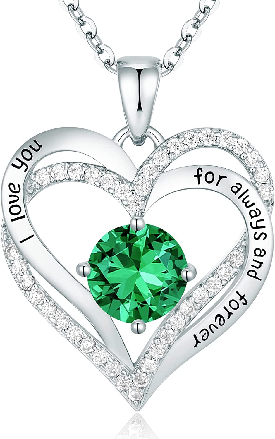 Forever Love Heart Pendant Necklaces for Women 925 Sterling Silver with Birthstone Zirconia, Christmas Birthday Anniversary Jewelry Gift for Women Wife Girls Her Sliver-05-May