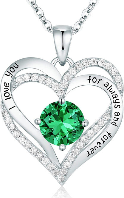 Forever Love Heart Pendant Necklaces for Women 925 Sterling Silver with Birthstone Zirconia, Christmas Birthday Anniversary Jewelry Gift for Women Wife Girls Her Sliver-05-May