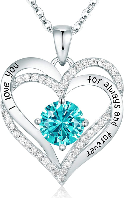 Forever Love Heart Pendant Necklaces for Women 925 Sterling Silver with Birthstone Zirconia, Christmas Birthday Anniversary Jewelry Gift for Women Wife Girls Her Sliver-12-Dece