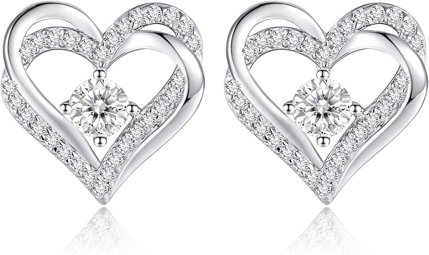 Forever Love Heart Stud Earrings 925 Sterling Silver with Birthstone Zirconia, Christmas Birthday Jewelry Gifts for Women Girls Sliver-04-Apr / Silver